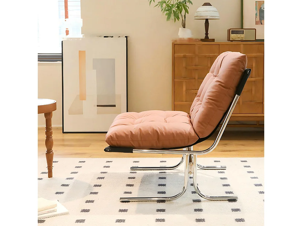 Fauteuil de détente, similicuir, avec housse amovible, pieds en métal, style Barcelone, marron