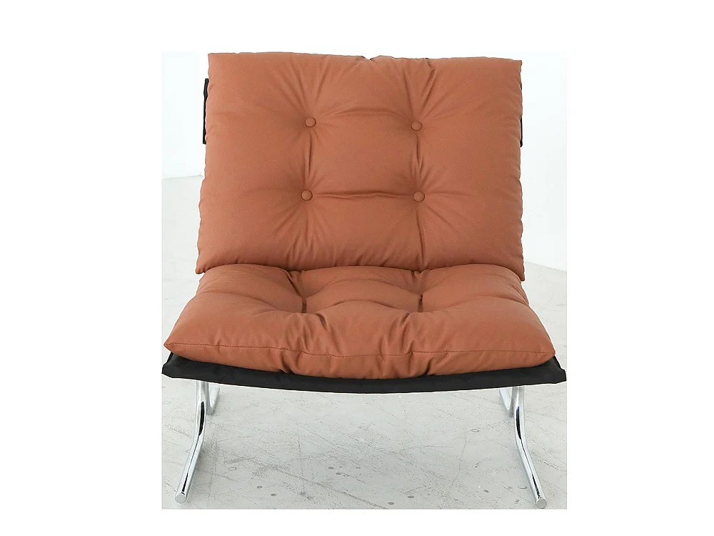 Fauteuil de détente, similicuir, avec housse amovible, pieds en métal, style Barcelone, marron