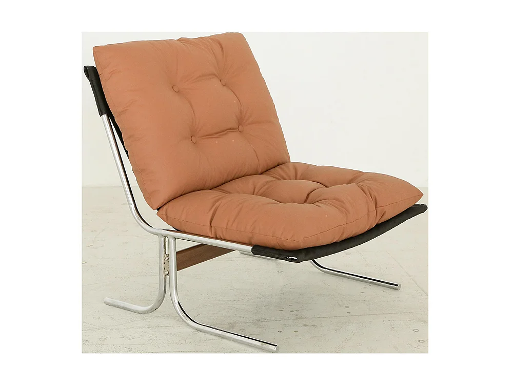 Fauteuil de détente, similicuir, avec housse amovible, pieds en métal, style Barcelone, marron