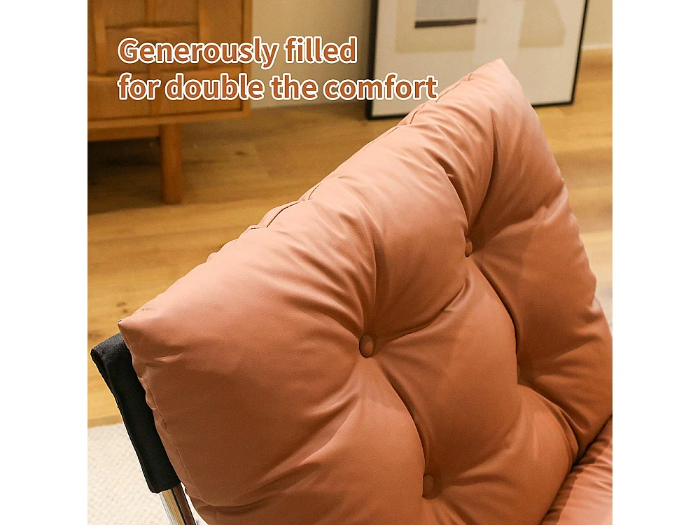 Fauteuil de détente, similicuir, avec housse amovible, pieds en métal, style Barcelone, marron