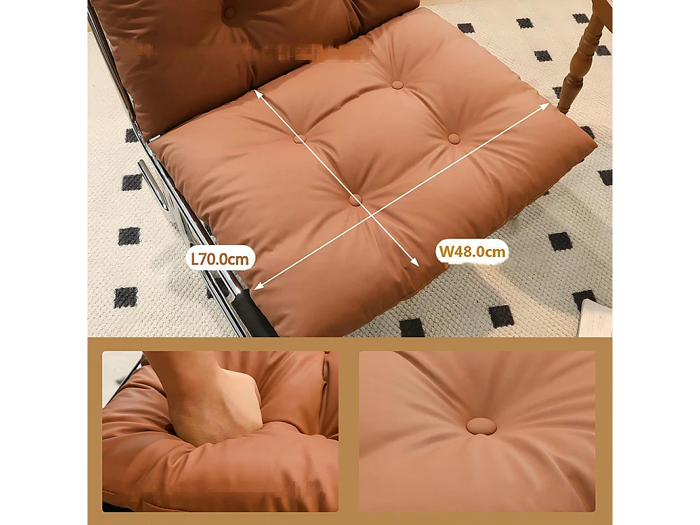 Fauteuil de détente, similicuir, avec housse amovible, pieds en métal, style Barcelone, marron