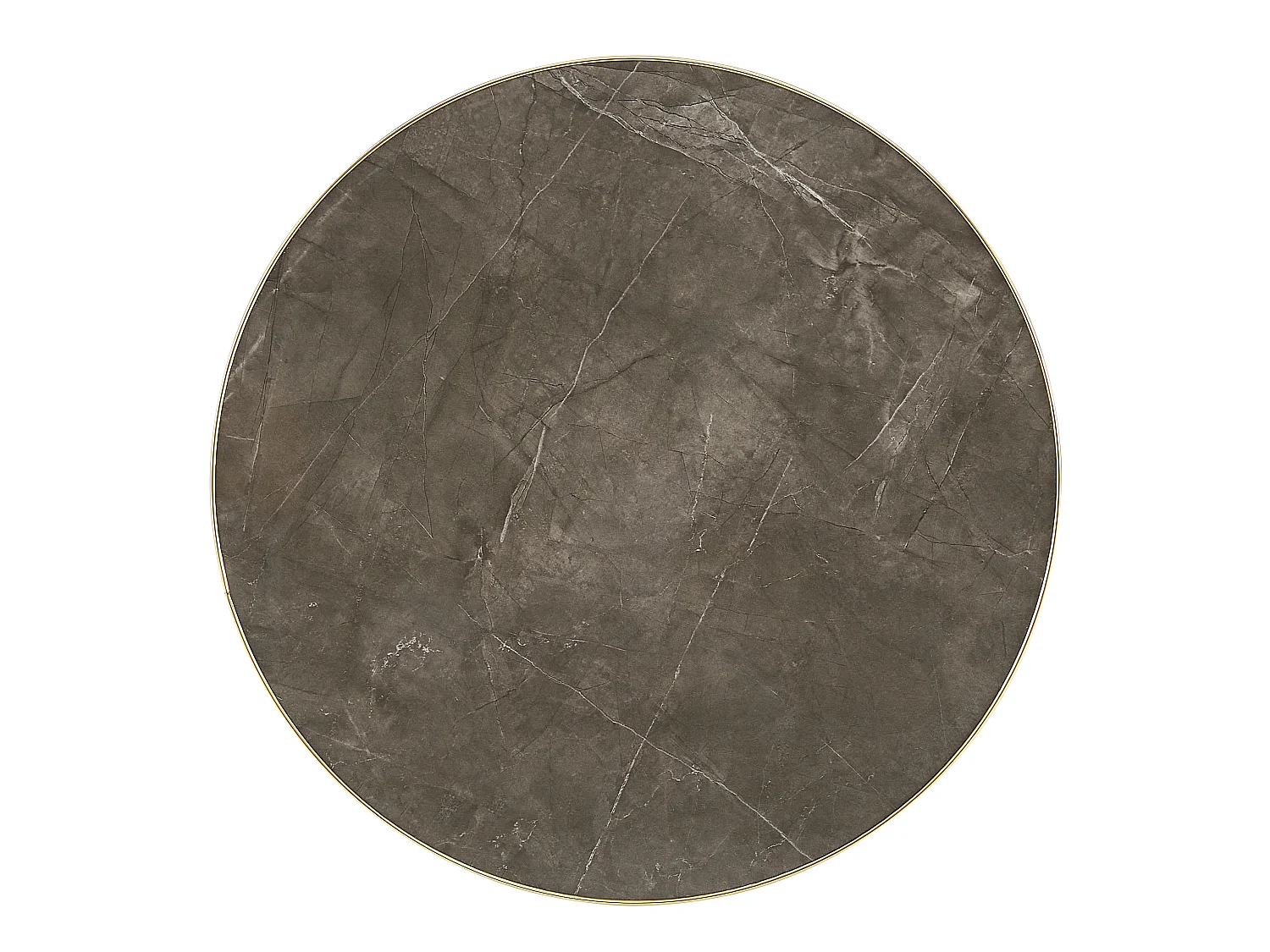 Table d'appoint ronde, avec un piètement en acier inoxydable doré, plateau à motif imitation marbre, gris et doré
