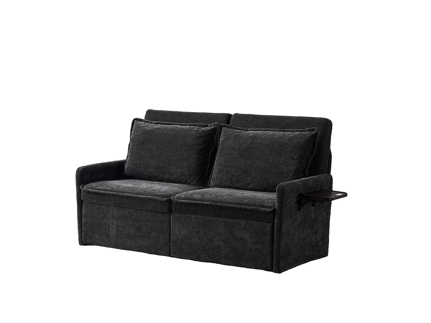 Canapé 2 places avec rangement en tissu chenille noir