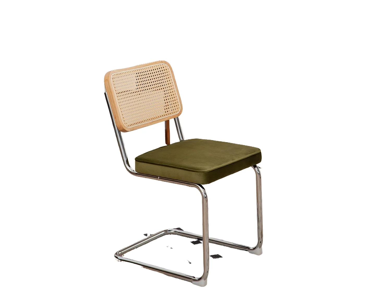 Set eetkamerstoelen (set van 2), fluweel, stoelen met rieten patroon, verchroomde poten, groen