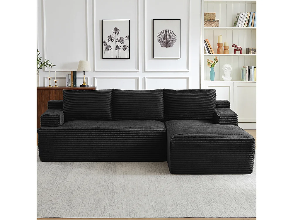 Canapé modulable en L en forme de nuage, avec une assise profonde et spacieuse, prêt à l'emploi, version droite, noir
