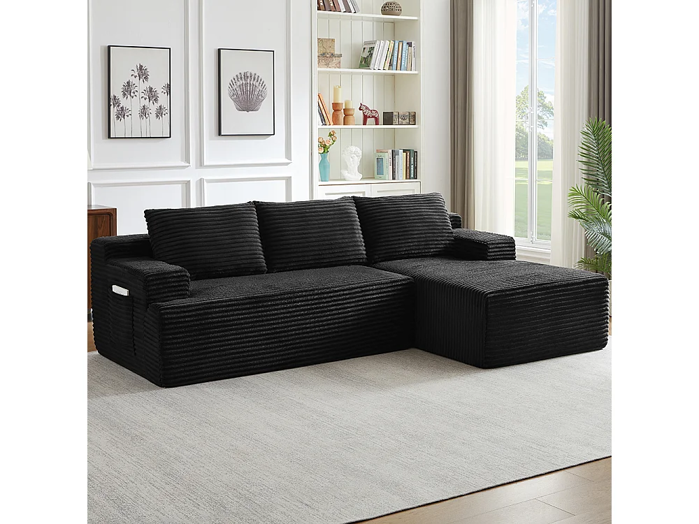 Canapé modulable en L en forme de nuage, avec une assise profonde et spacieuse, prêt à l'emploi, version droite, noir