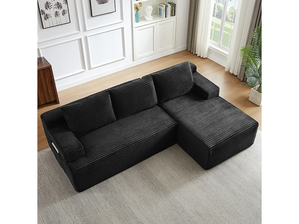Canapé modulable en L en forme de nuage, avec une assise profonde et spacieuse, prêt à l'emploi, version droite, noir
