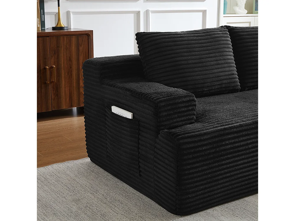 Canapé modulable en L en forme de nuage, avec une assise profonde et spacieuse, prêt à l'emploi, version droite, noir