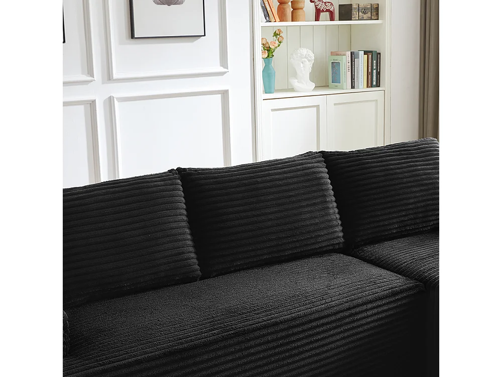 Canapé modulable en L en forme de nuage, avec une assise profonde et spacieuse, prêt à l'emploi, version droite, noir