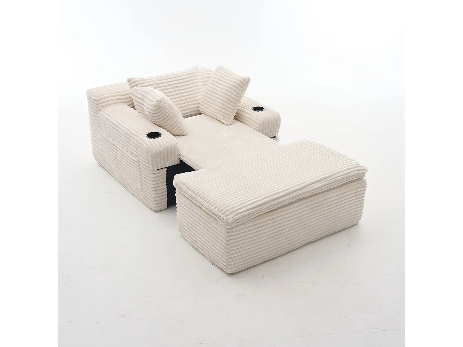 Canapé corduroy – montage facile, 3 coussins + porte-gobelets, coussin 2en1 couverture,beige