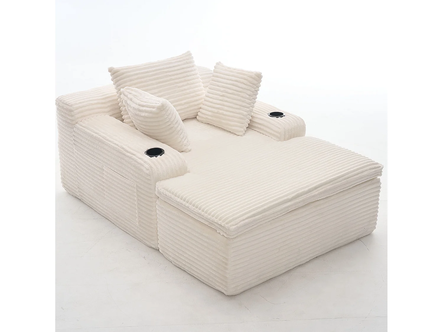 Canapé corduroy – montage facile, 3 coussins + porte-gobelets, coussin 2en1 couverture,beige