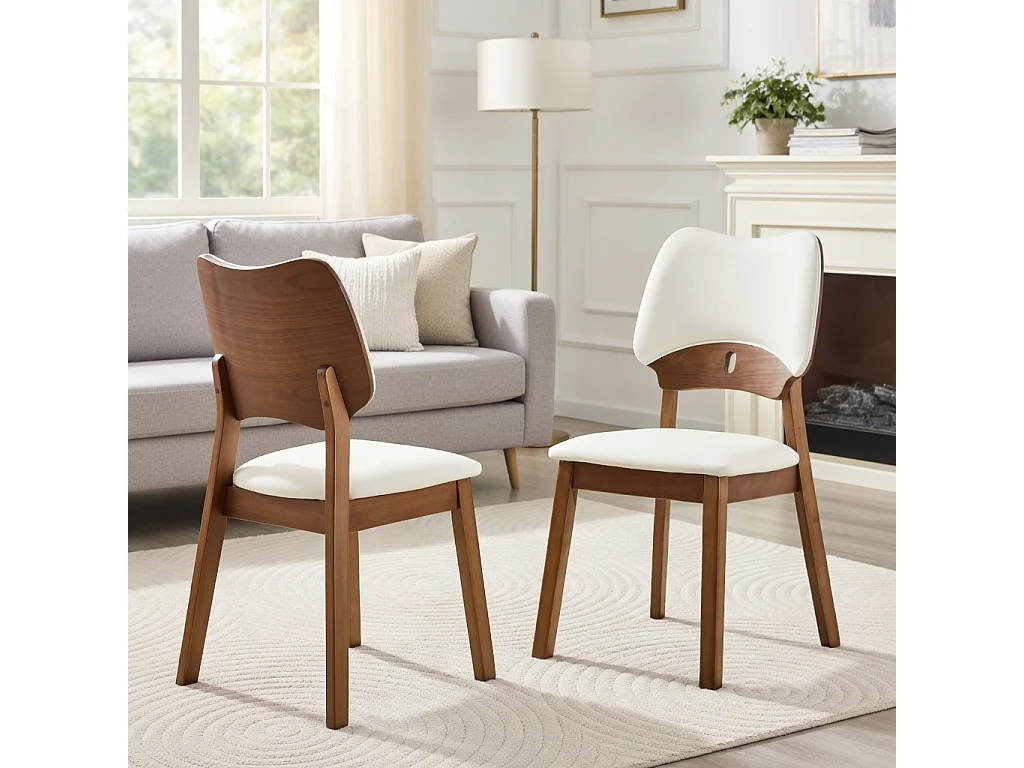 Lote de 2 sillas de comedor, respaldo con forma de mariposa, sillas de madera, asiento acolchado, blanco
