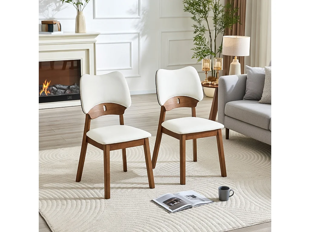 Lote de 2 sillas de comedor, respaldo con forma de mariposa, sillas de madera, asiento acolchado, blanco