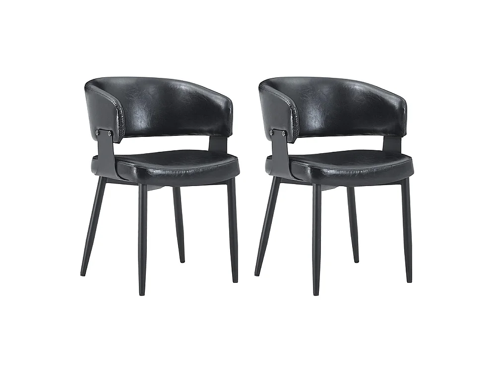 Eetkamerstoelen, set van 2, met afgeronde armleuningen, keukenstoelen van kunstleer, voorzien van stevige poten, zwart