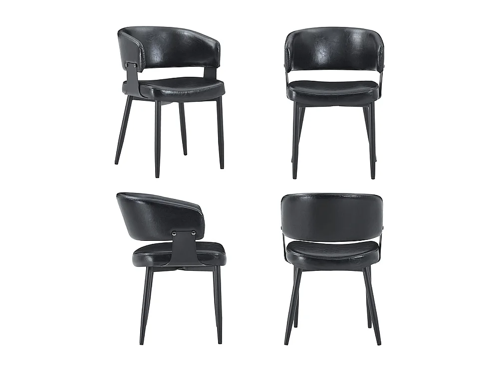 Eetkamerstoelen, set van 2, met afgeronde armleuningen, keukenstoelen van kunstleer, voorzien van stevige poten, zwart