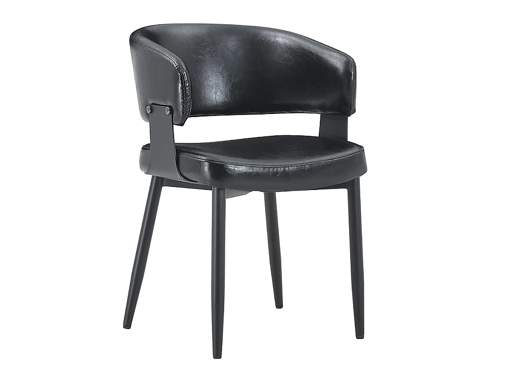 Eetkamerstoelen, set van 2, met afgeronde armleuningen, keukenstoelen van kunstleer, voorzien van stevige poten, zwart