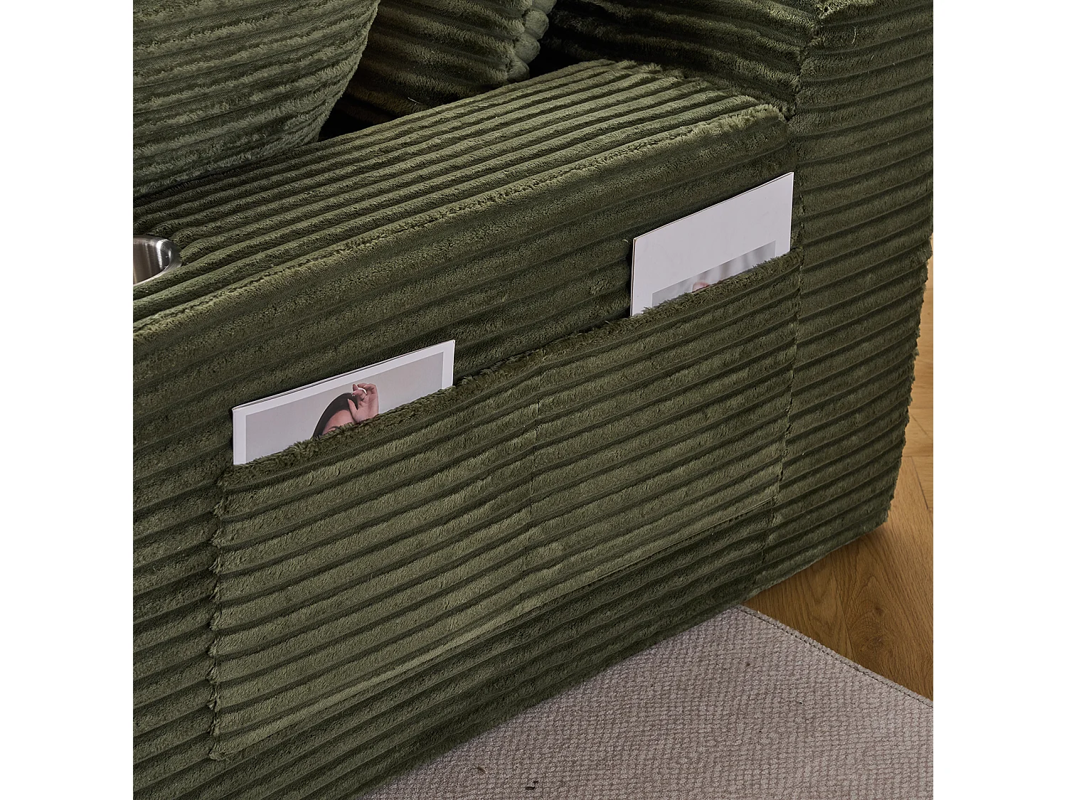 Canapé corduroy – montage facile, 3 coussins + porte-gobelets, coussin 2en1 couverture,vert