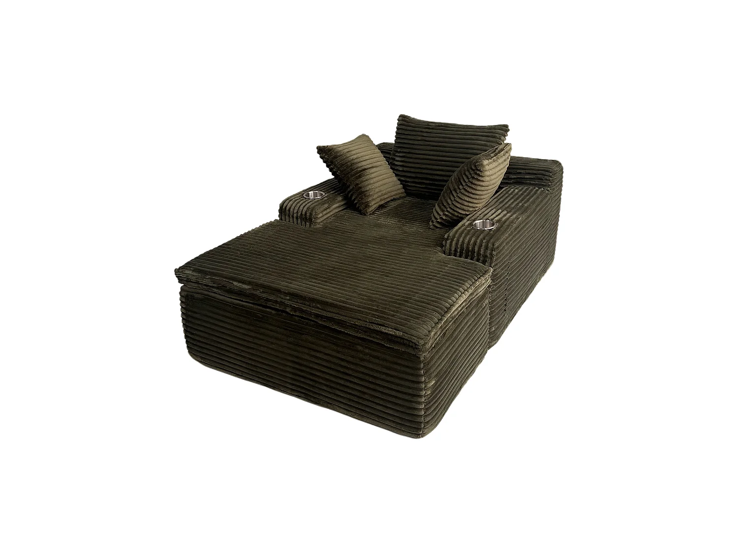 Canapé corduroy – montage facile, 3 coussins + porte-gobelets, coussin 2en1 couverture,vert