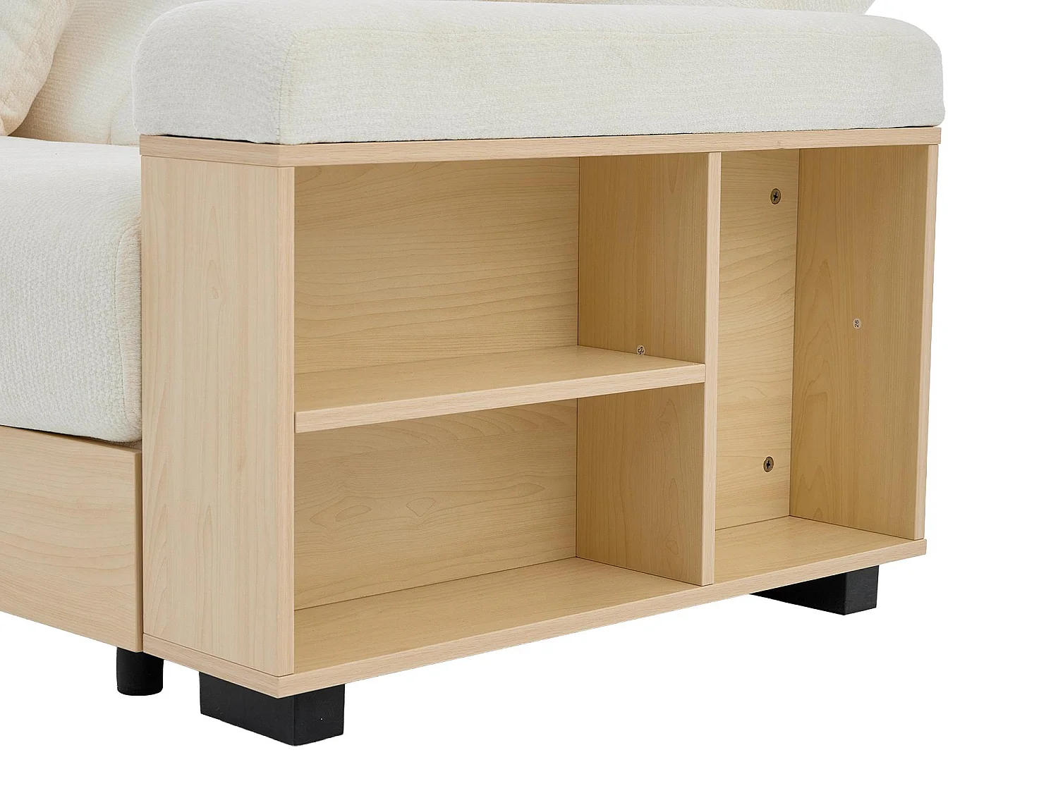 Canapé Convertible d'Angle en Chenille Beige - Design Moderne avec Coffre de Rangement Hydraulique, 2 Tiroirs et Porte-Gobelet - 217x110x90cm