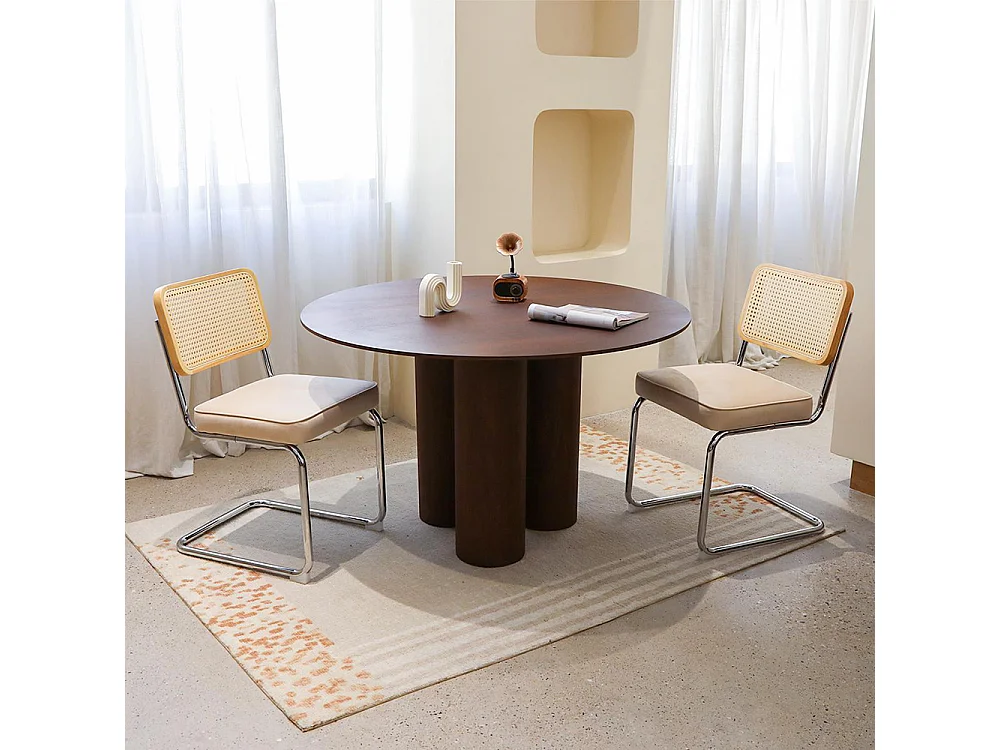 Set eetkamerstoelen (set van 2), fluweel, stoelen met rieten patroon, verchroomde poten, beige