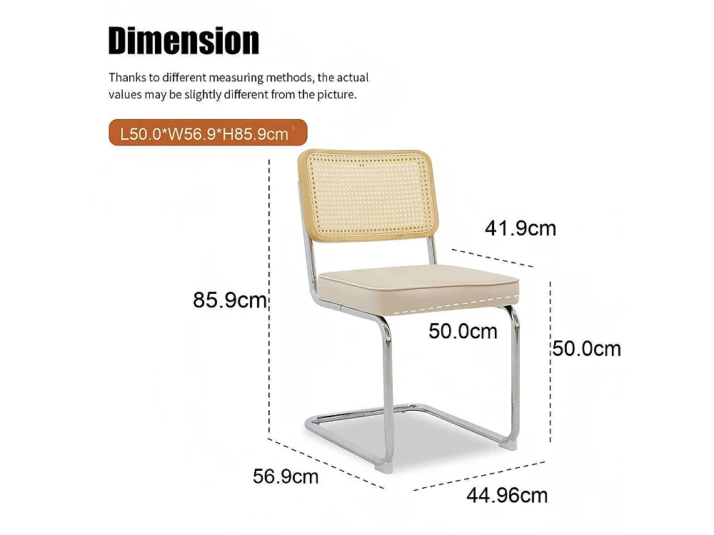 Set eetkamerstoelen (set van 2), fluweel, stoelen met rieten patroon, verchroomde poten, beige