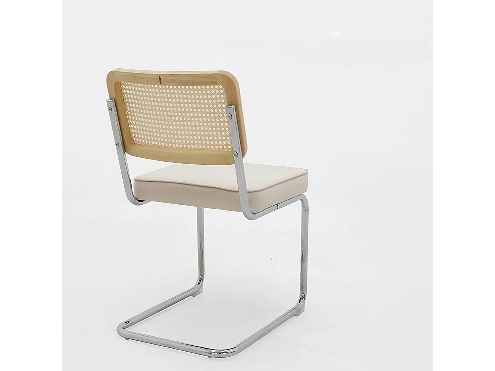Set eetkamerstoelen (set van 2), fluweel, stoelen met rieten patroon, verchroomde poten, beige