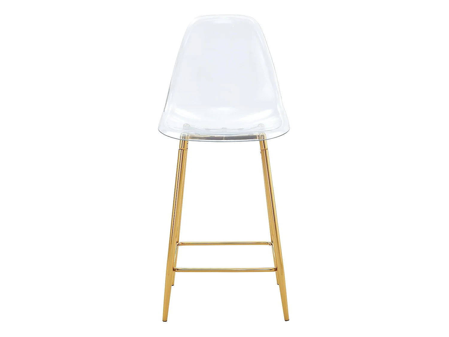 Set van 4 transparante krukken, met metalen frame (alleen krukken, tafel niet inbegrepen), goudkleurig
