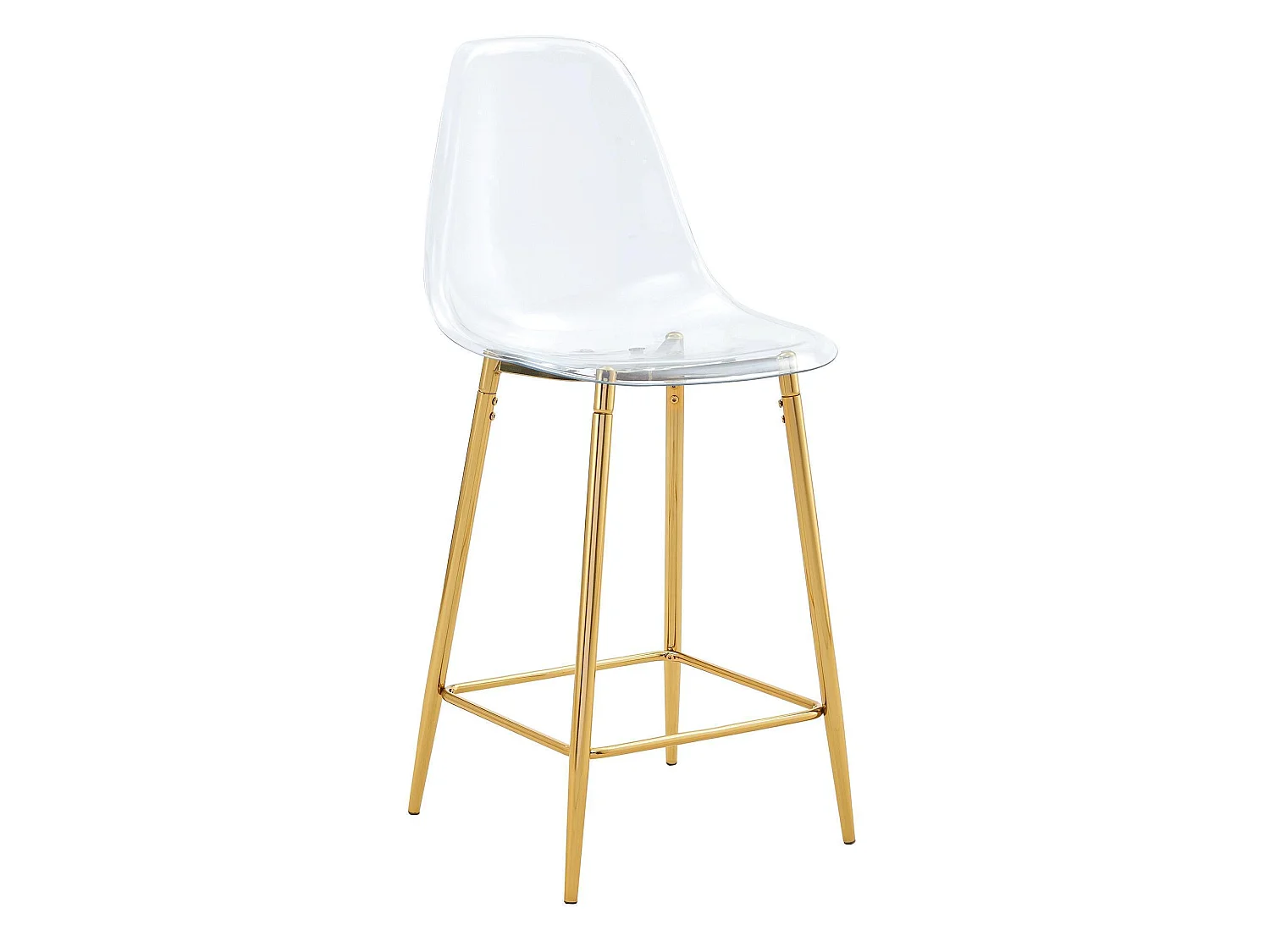 Set van 4 transparante krukken, met metalen frame (alleen krukken, tafel niet inbegrepen), goudkleurig