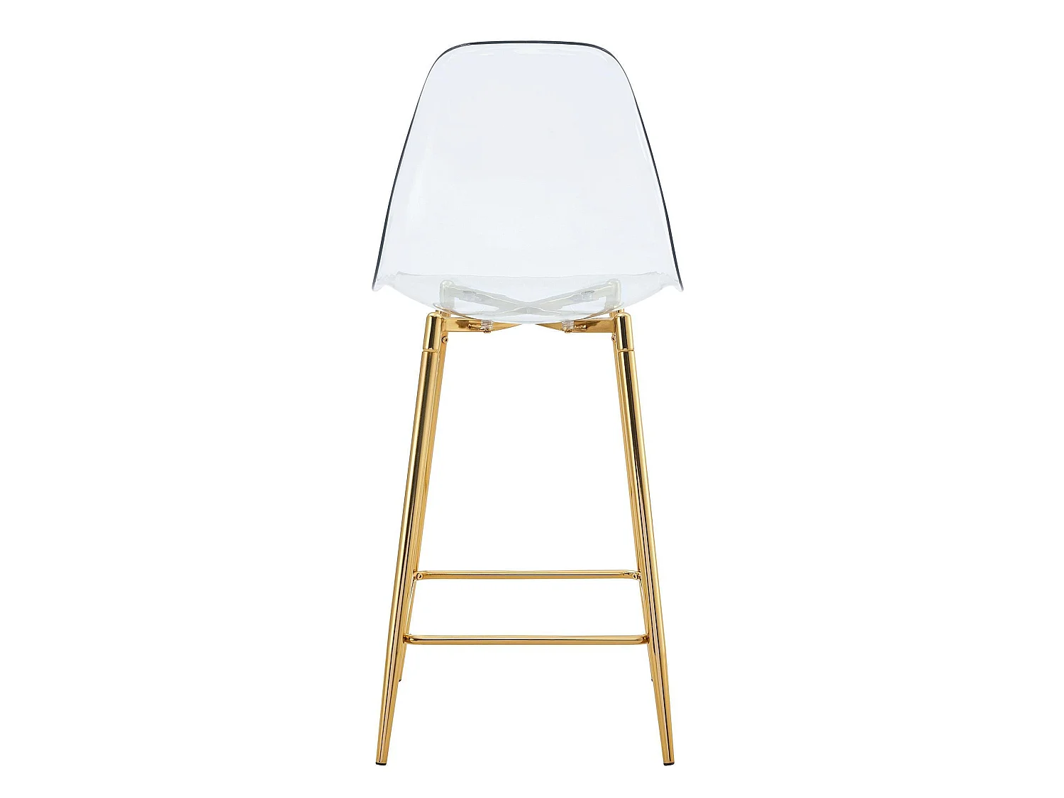 Set van 4 transparante krukken, met metalen frame (alleen krukken, tafel niet inbegrepen), goudkleurig