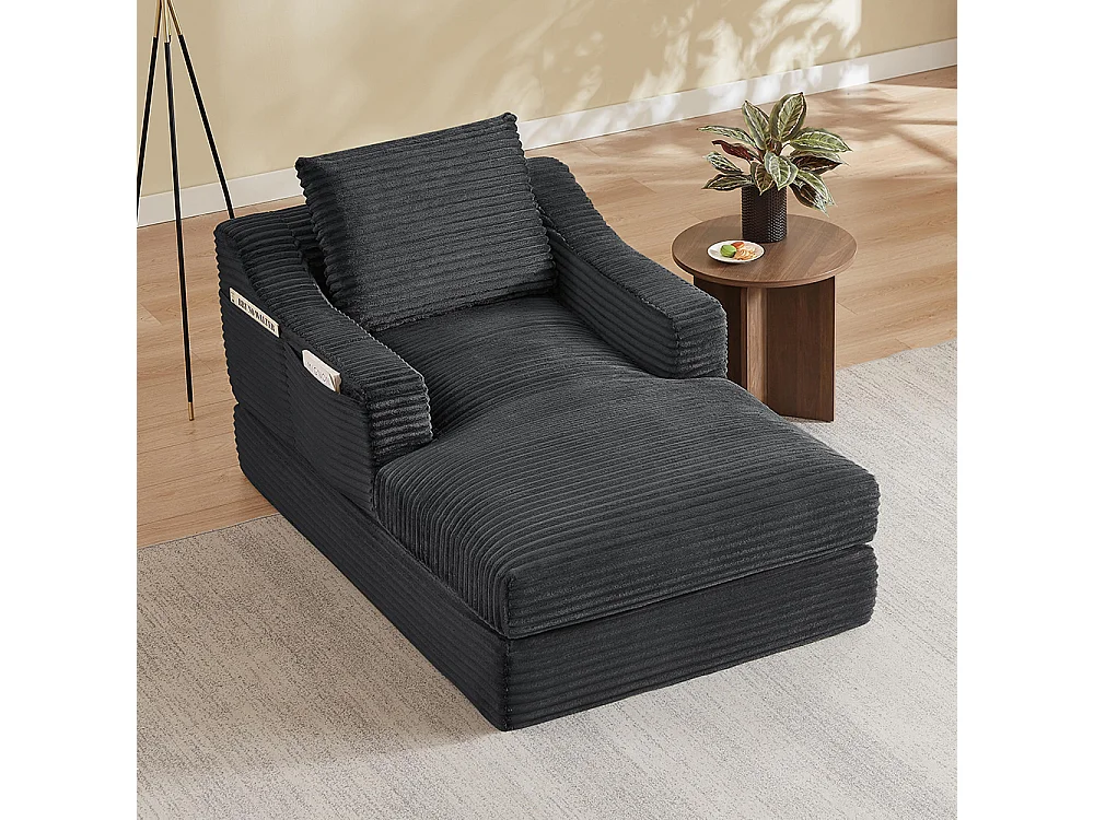 Divano relax, spaziosa poltrona letto singola, in velluto a coste, design a due livelli, trasformabile in letto, grigio scuro