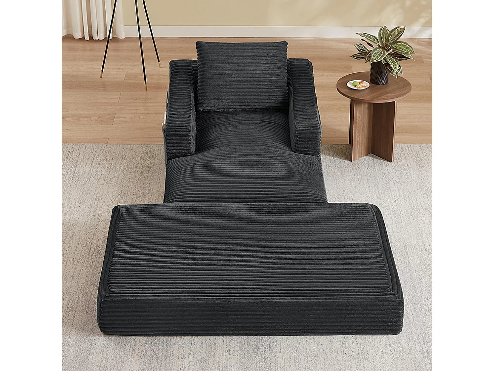 Divano relax, spaziosa poltrona letto singola, in velluto a coste, design a due livelli, trasformabile in letto, grigio scuro
