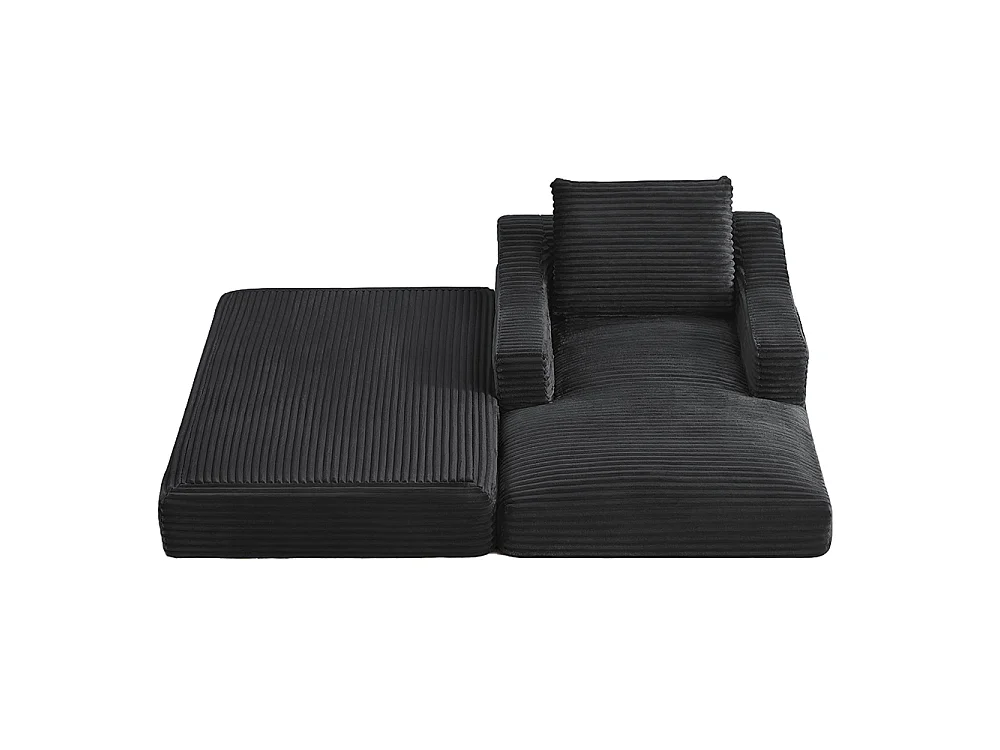 Divano relax, spaziosa poltrona letto singola, in velluto a coste, design a due livelli, trasformabile in letto, grigio scuro