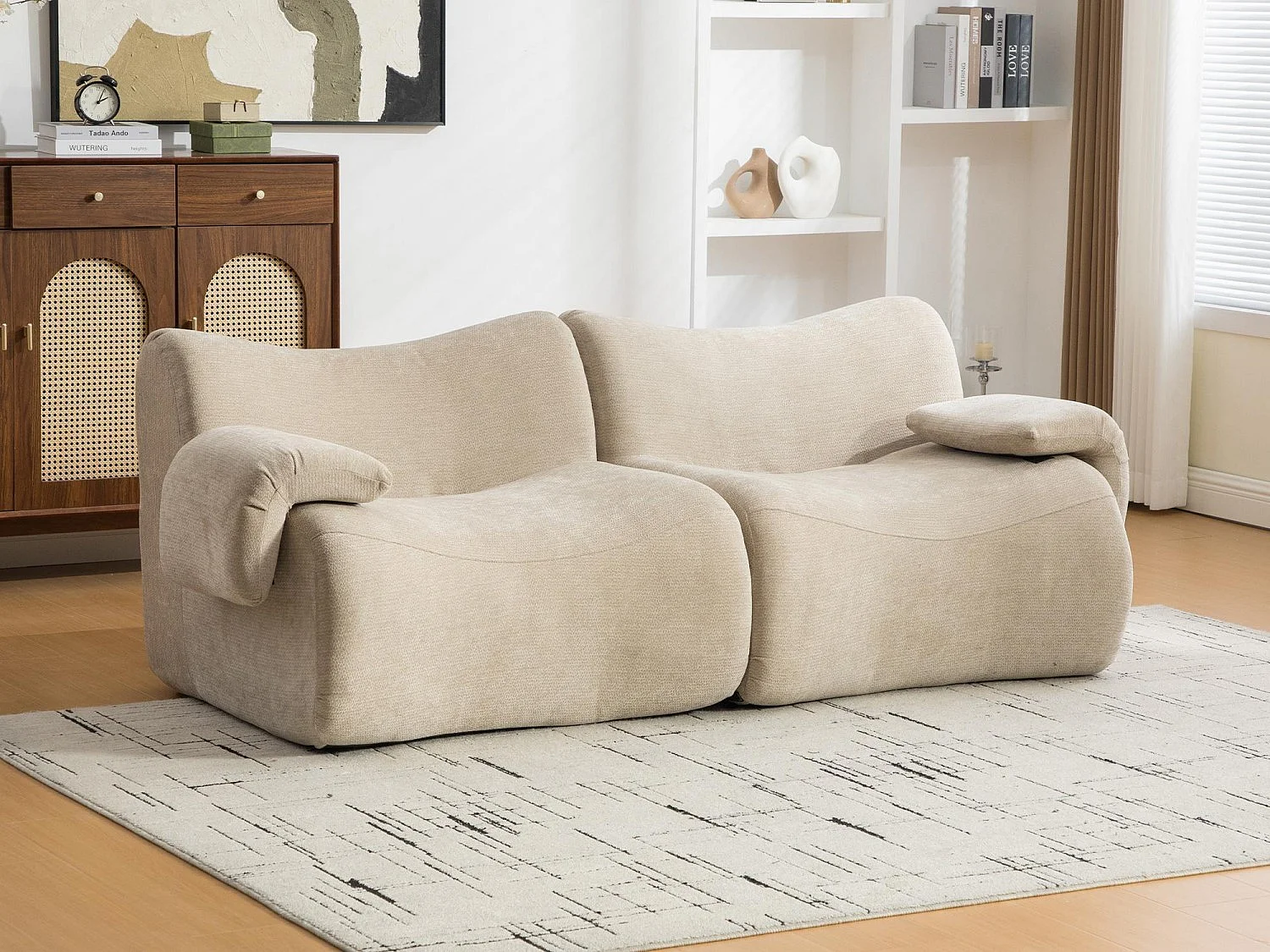 SOURIRE LVHOM Canapé 2 Places  | Canapé Modulable Mousse 30D sans Armature Rigide | Petit Canapé Design Tissu Chenille Anti-Poils Animaux