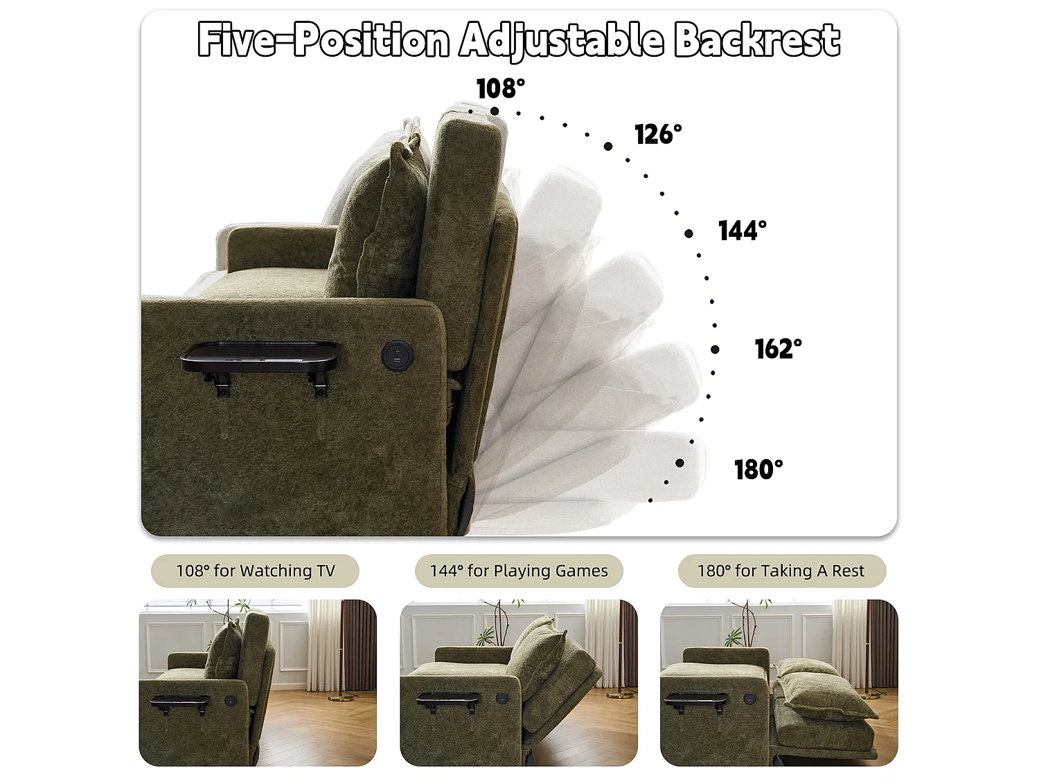 Canapé 2 places avec rangement en tissu chenille vert