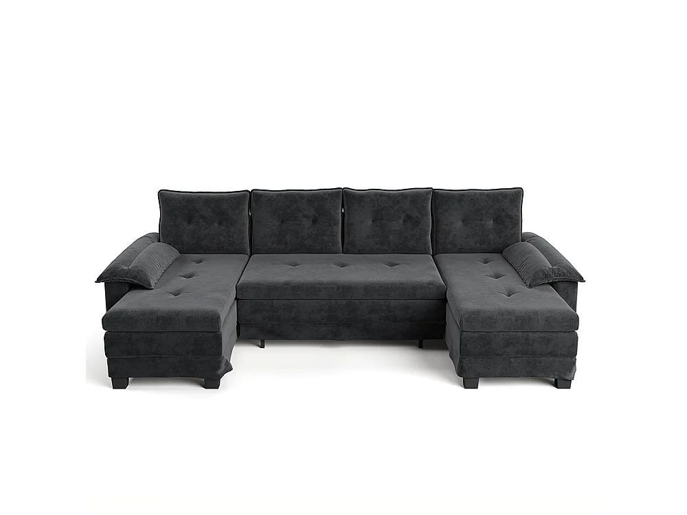 Canapé d'angle convertible 4 places en tissu gris