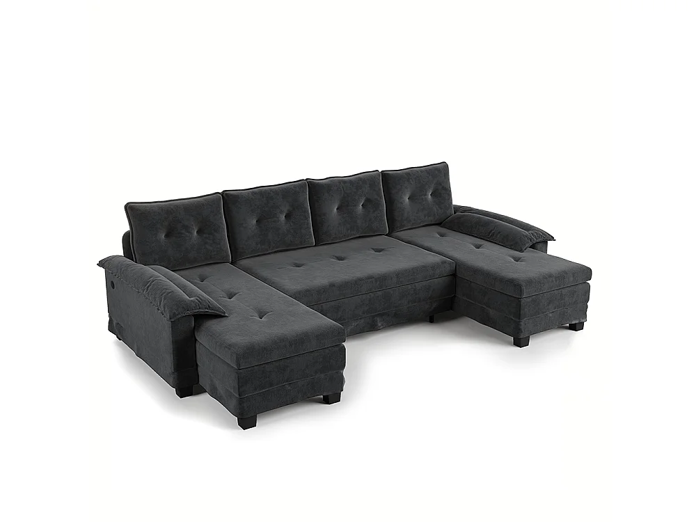 Canapé d'angle convertible 4 places en tissu gris