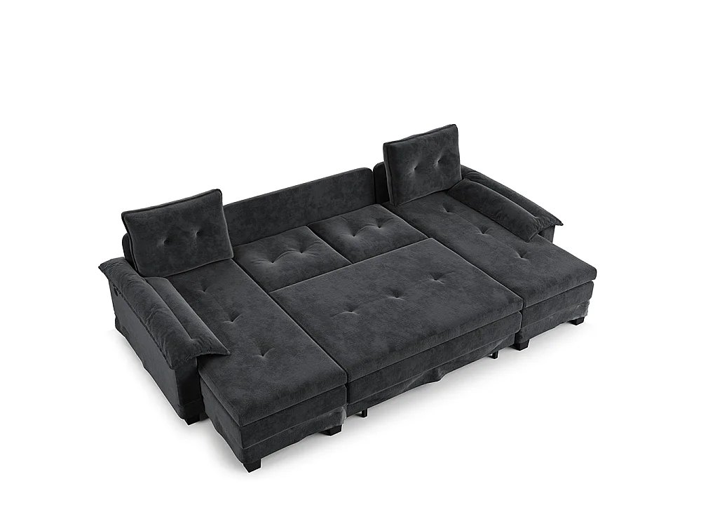 Canapé d'angle convertible 4 places en tissu gris