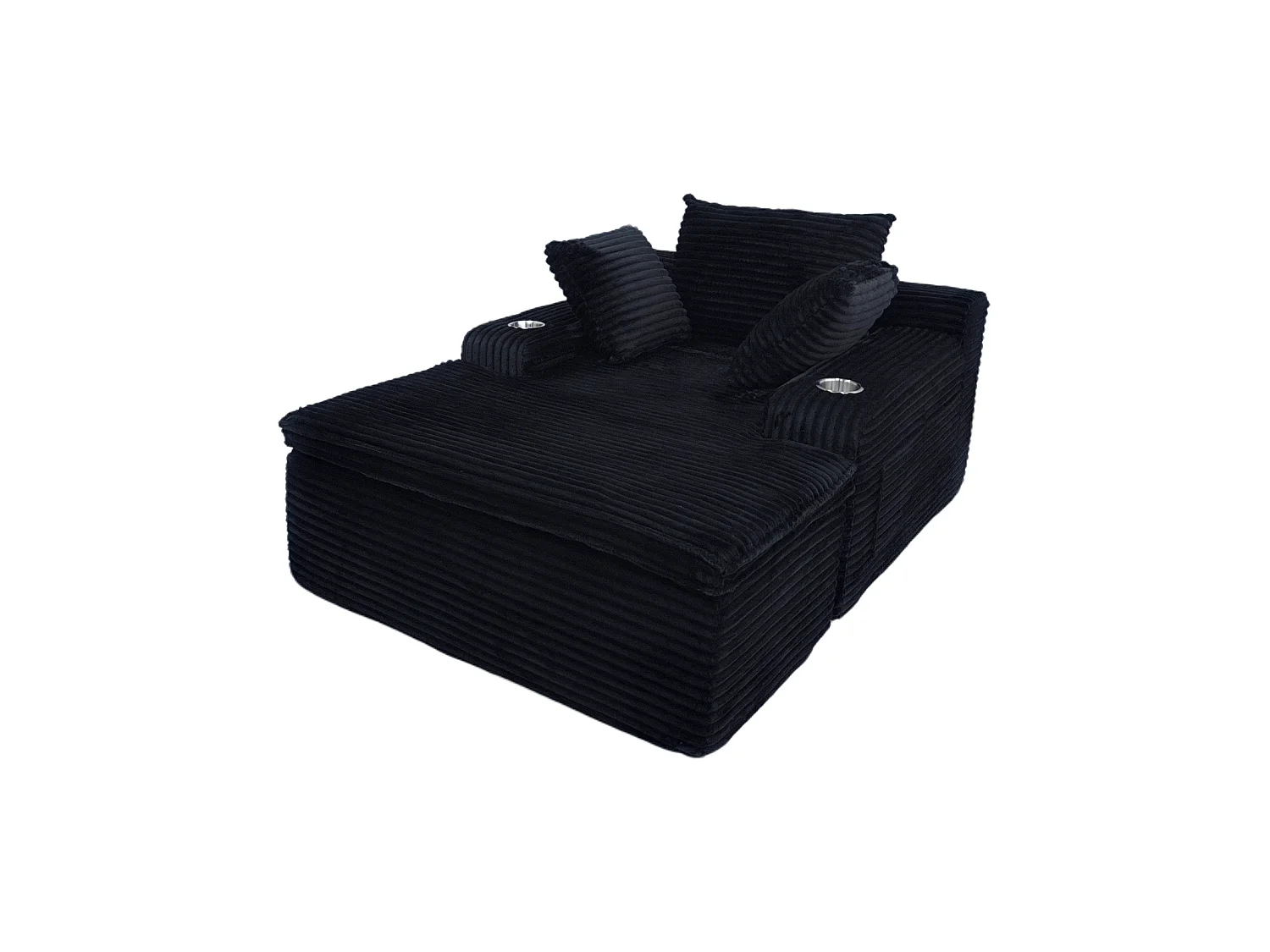 Canapé corduroy – montage facile, 3 coussins + porte-gobelets, coussin 2en1 couverture,noir