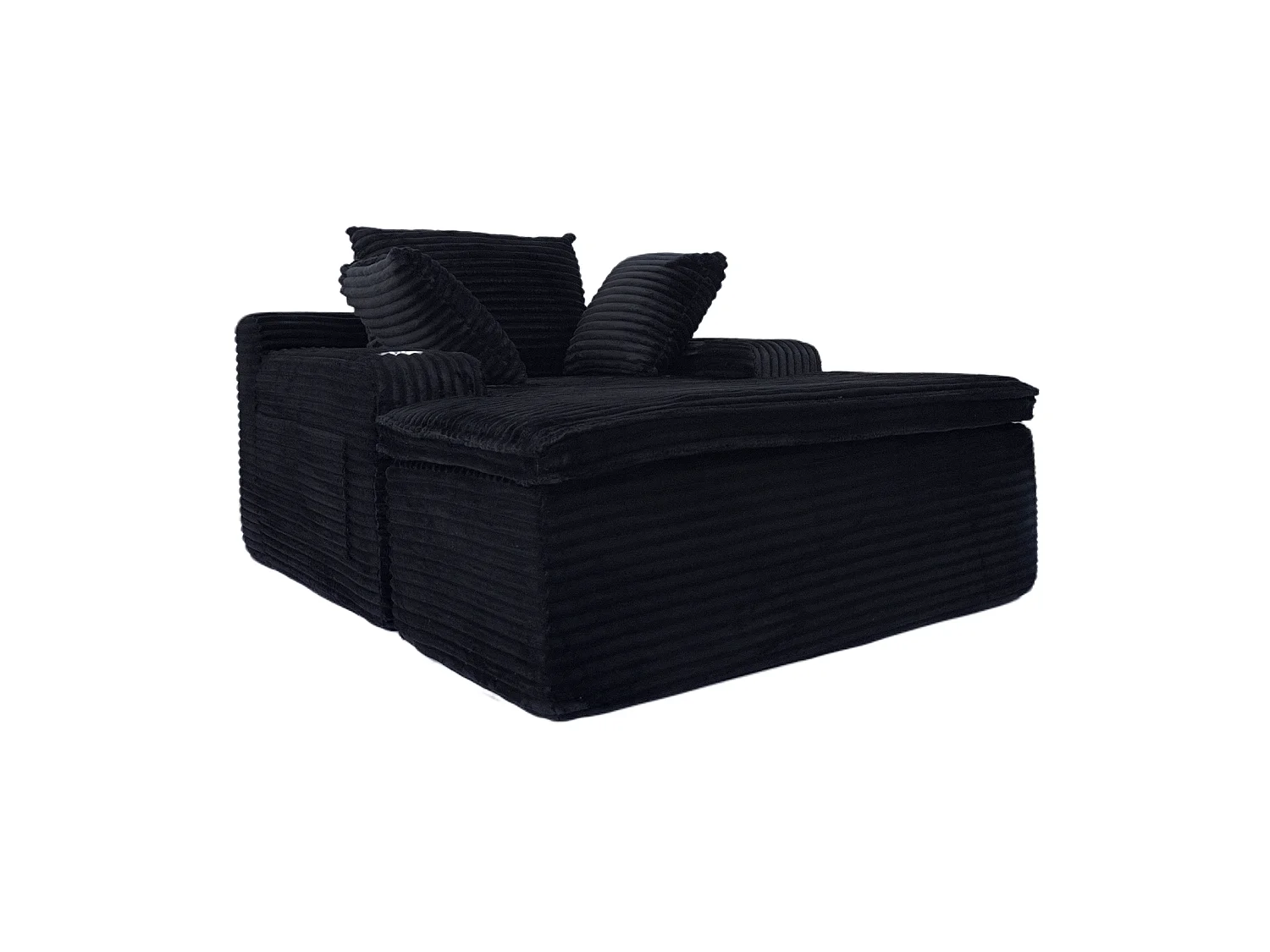 Canapé corduroy – montage facile, 3 coussins + porte-gobelets, coussin 2en1 couverture,noir