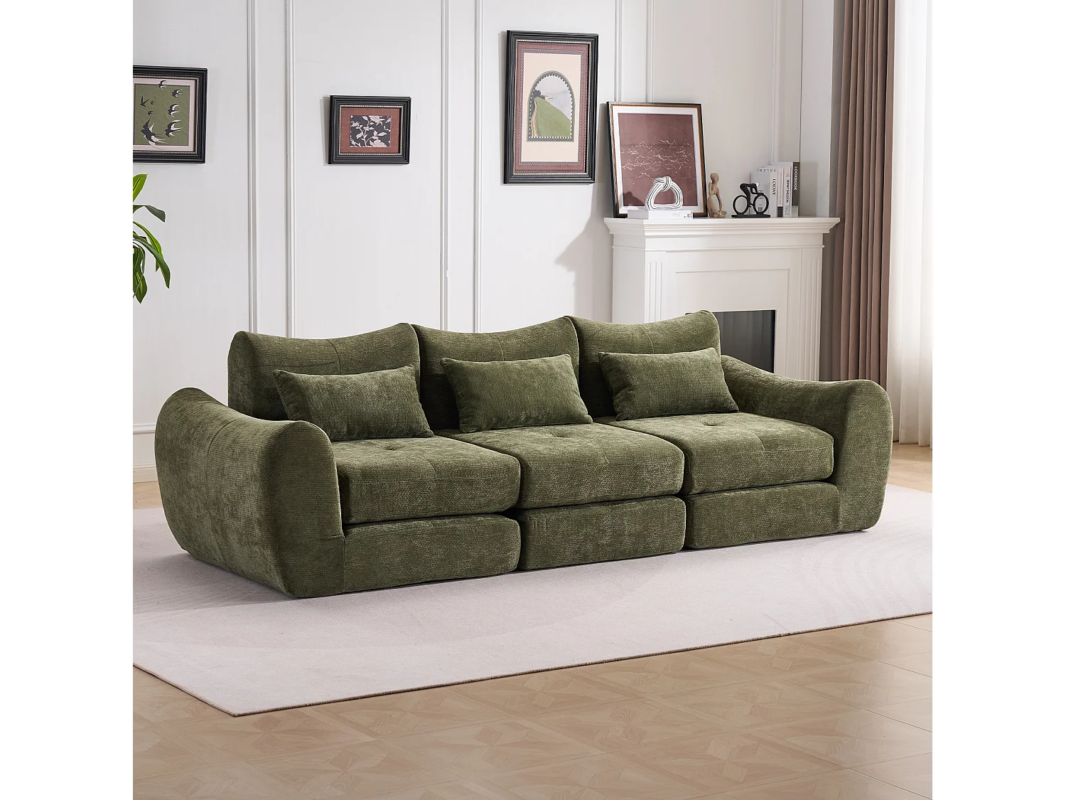 Canapé 3 places en tissu chenille vert