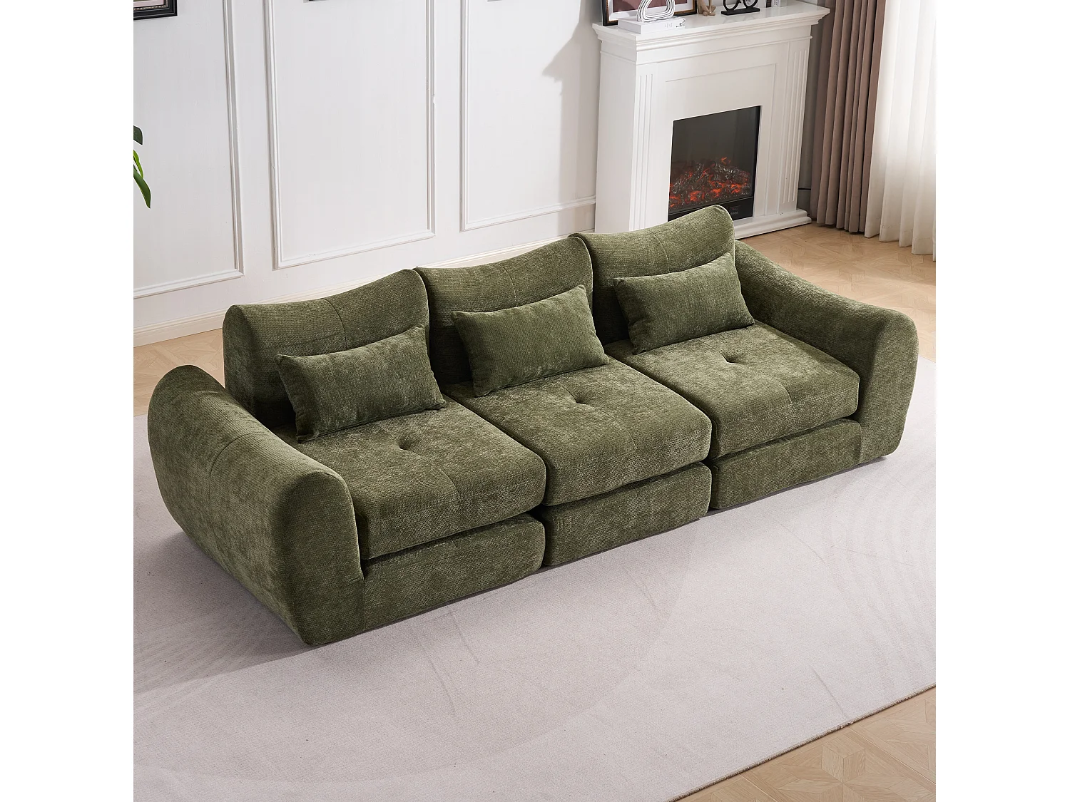 Canapé 3 places en tissu chenille vert