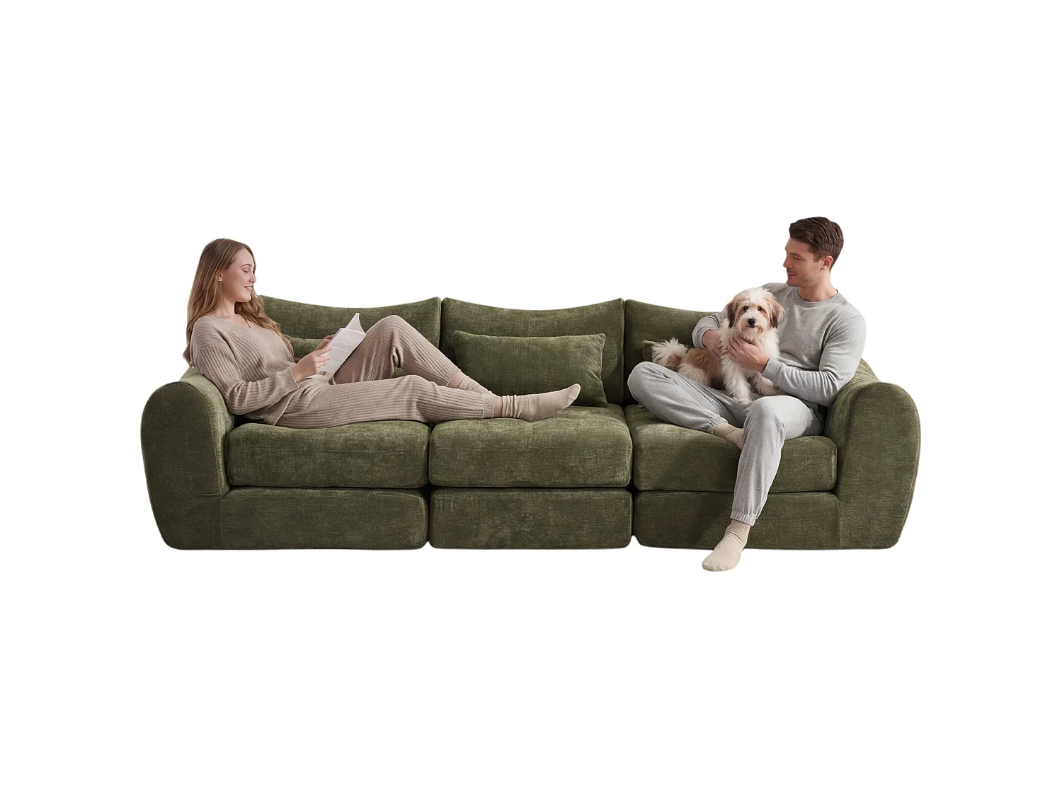 Canapé 3 places en tissu chenille vert