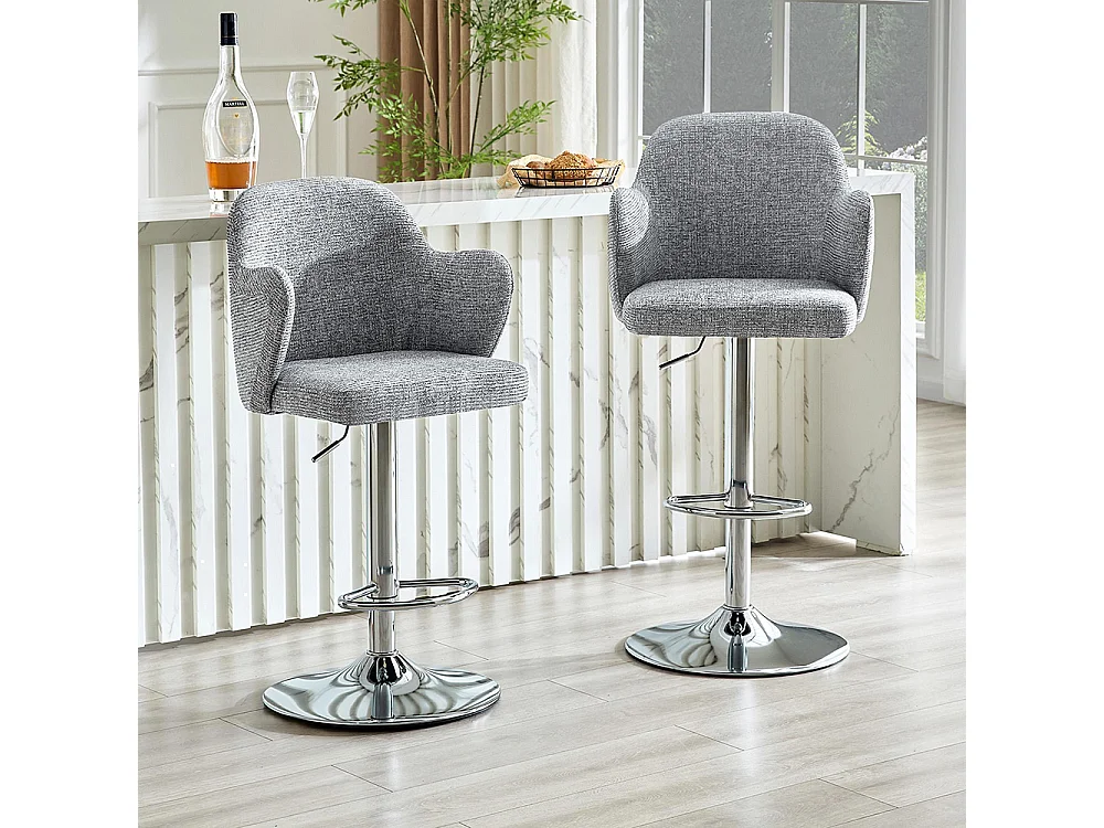 Ensemble de tabourets réglables (lot de 2), style moderne, avec accoudoirs, pivotants à 360°, hauteur réglable, gris