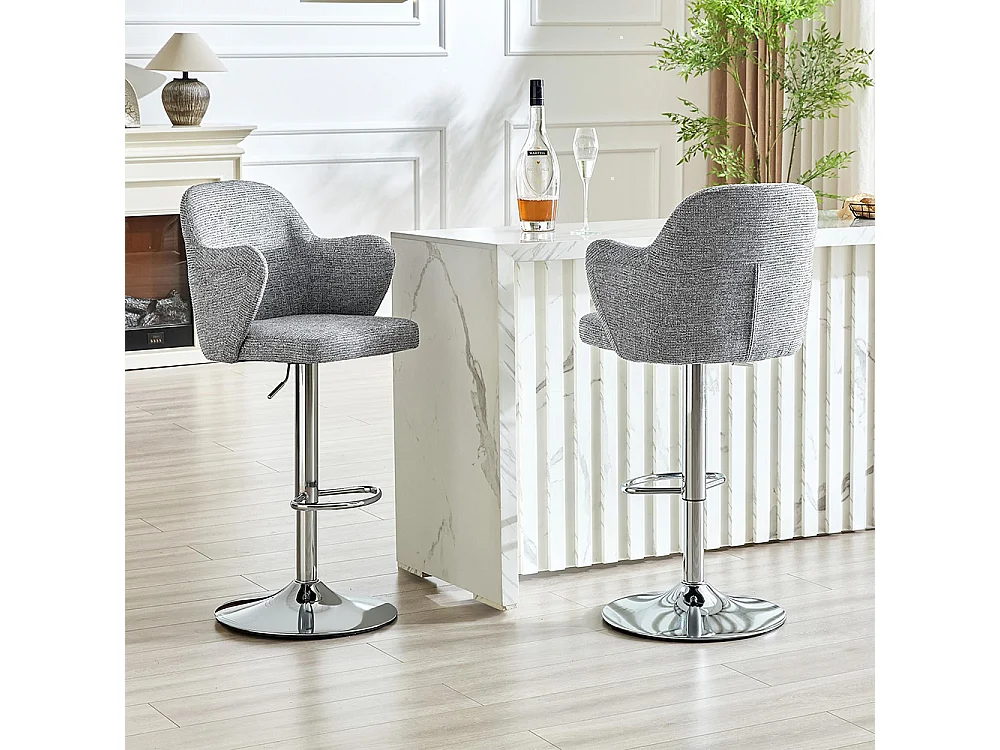 Ensemble de tabourets réglables (lot de 2), style moderne, avec accoudoirs, pivotants à 360°, hauteur réglable, gris