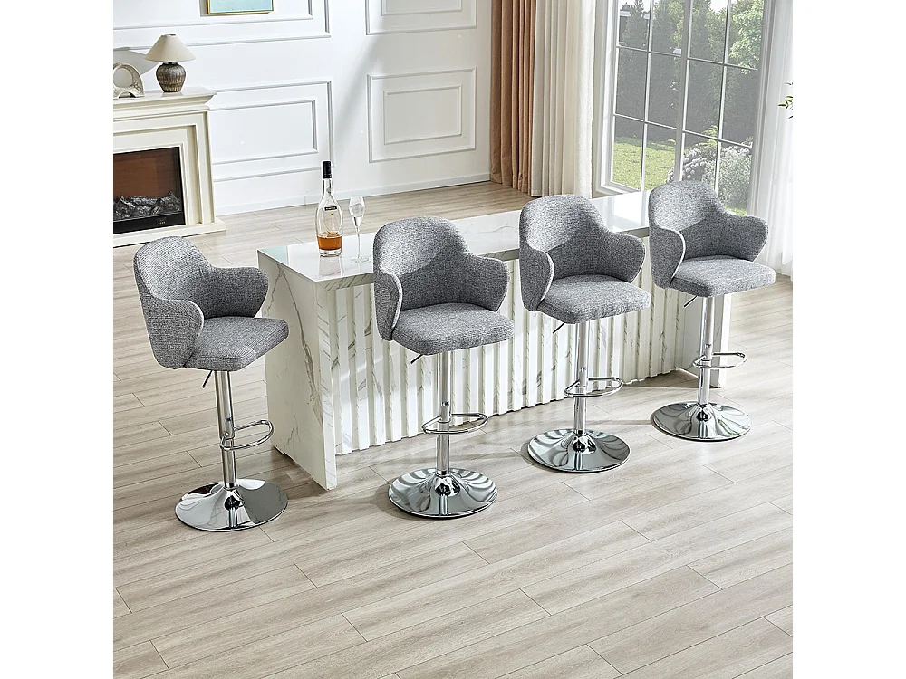 Ensemble de tabourets réglables (lot de 2), style moderne, avec accoudoirs, pivotants à 360°, hauteur réglable, gris