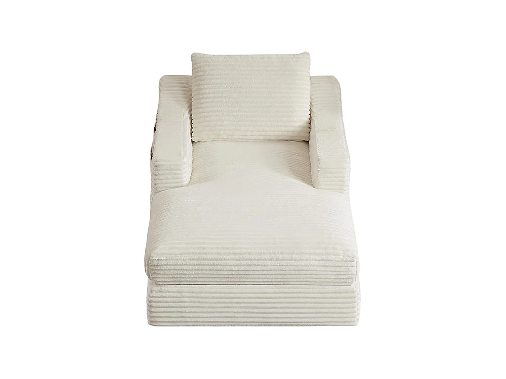 Divano relax, spaziosa poltrona letto singola, in velluto a coste, design a due livelli, trasformabile in letto, bianco