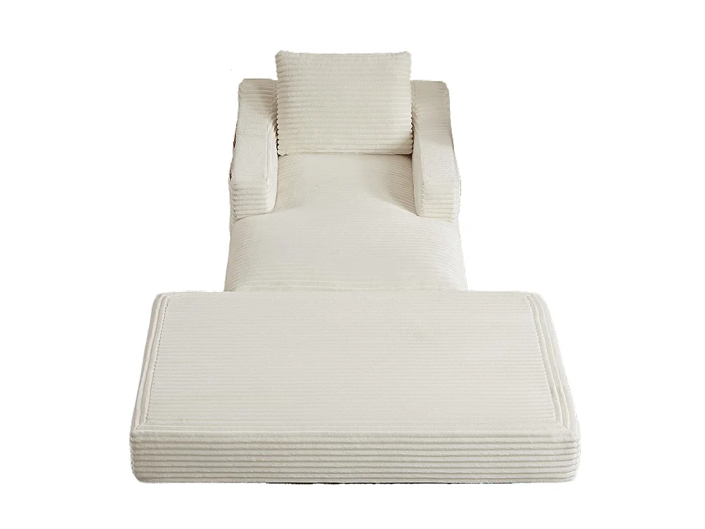 Divano relax, spaziosa poltrona letto singola, in velluto a coste, design a due livelli, trasformabile in letto, bianco