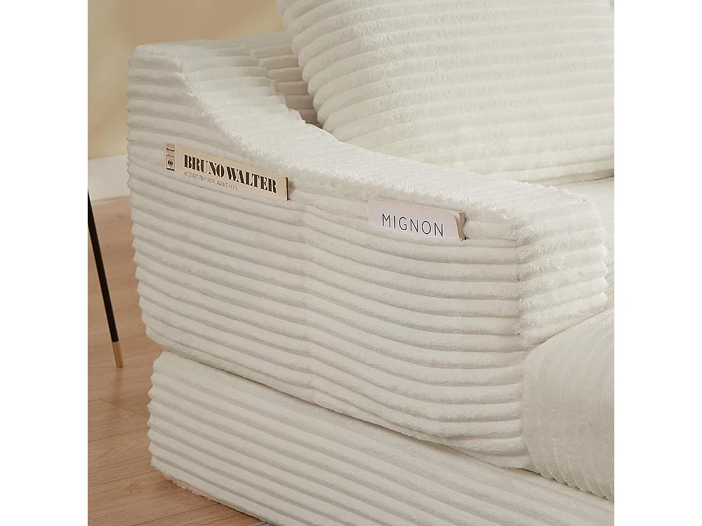 Divano relax, spaziosa poltrona letto singola, in velluto a coste, design a due livelli, trasformabile in letto, bianco