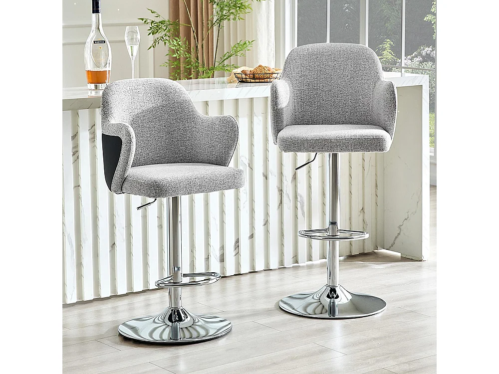 Ensemble de tabourets réglables (lot de 2), style moderne avec accoudoirs, pivotants à 360°, hauteur réglable, gris clair + noir