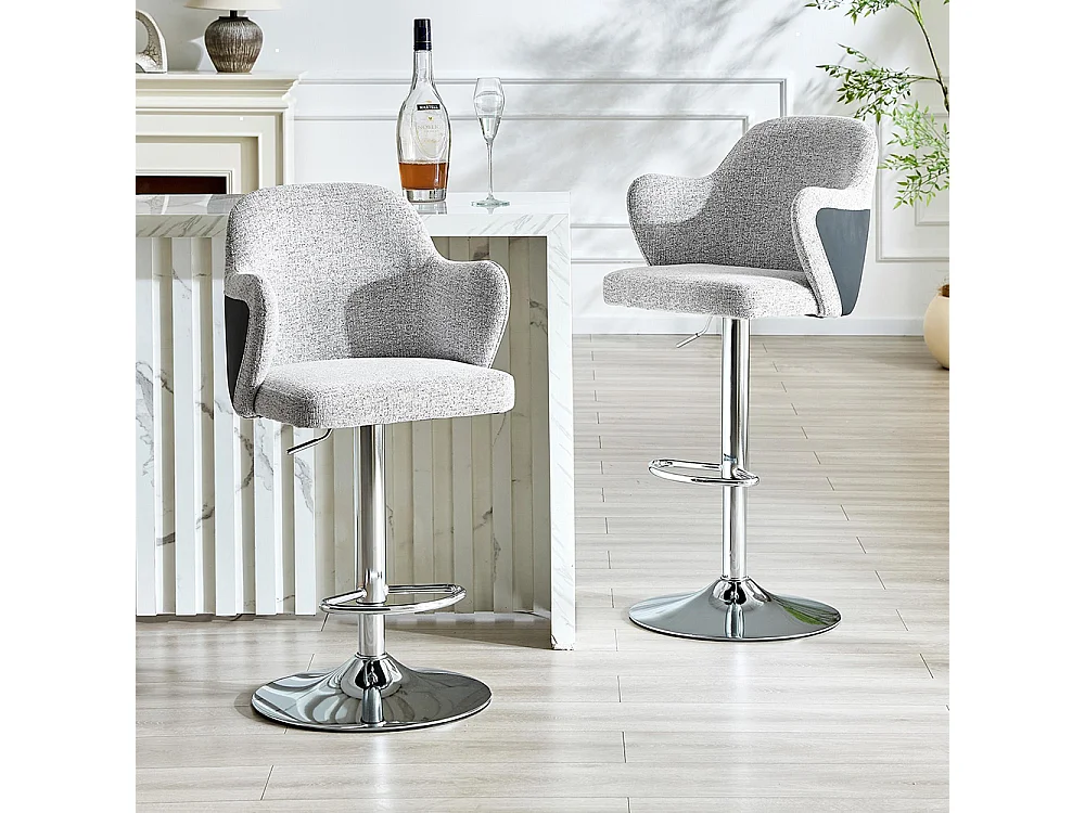 Ensemble de tabourets réglables (lot de 2), style moderne avec accoudoirs, pivotants à 360°, hauteur réglable, gris clair + noir